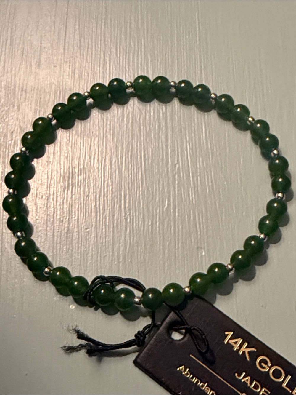 14K Gold Jade Beaded Bracelet - Deep Green - Picture 2 of 3